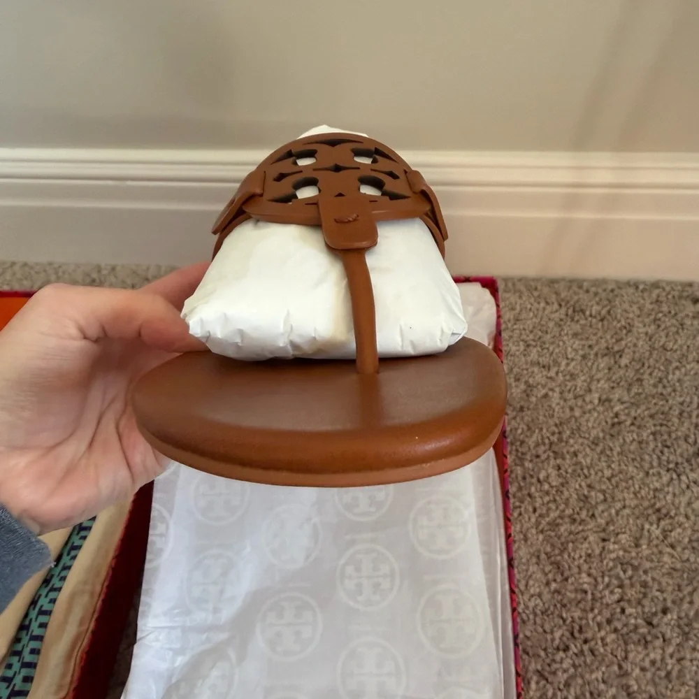 Tory Burch Miller Soft Leather Sandals Bourbon Miele Size 10 Brown Tan